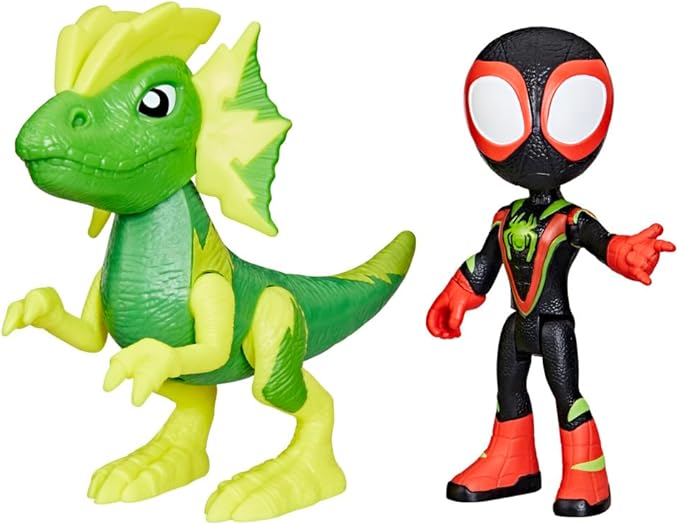 Spidey and his Amazing Friends Marvel Dino-Webs, Miles Spin Morales & Marvel's Electrosaurus Action Figures, Super Hero Toys for Kids Ages 3 and Up