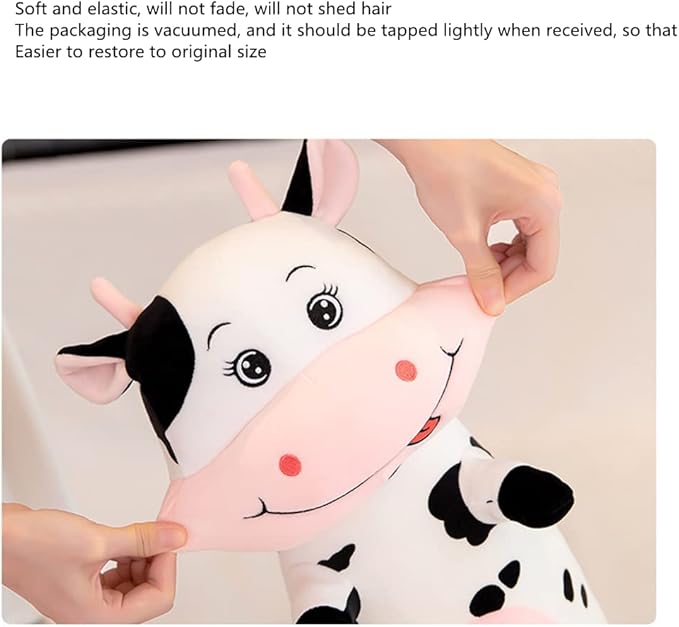 TEFU Lovely Creative Milk Cow Plush Pillow Toys Soft Stuffed Cartoon Animal Cattle Doll Bedroom Sleeping Pillow Cushion,Gifts for Friends Kids (70cm/27.5in)