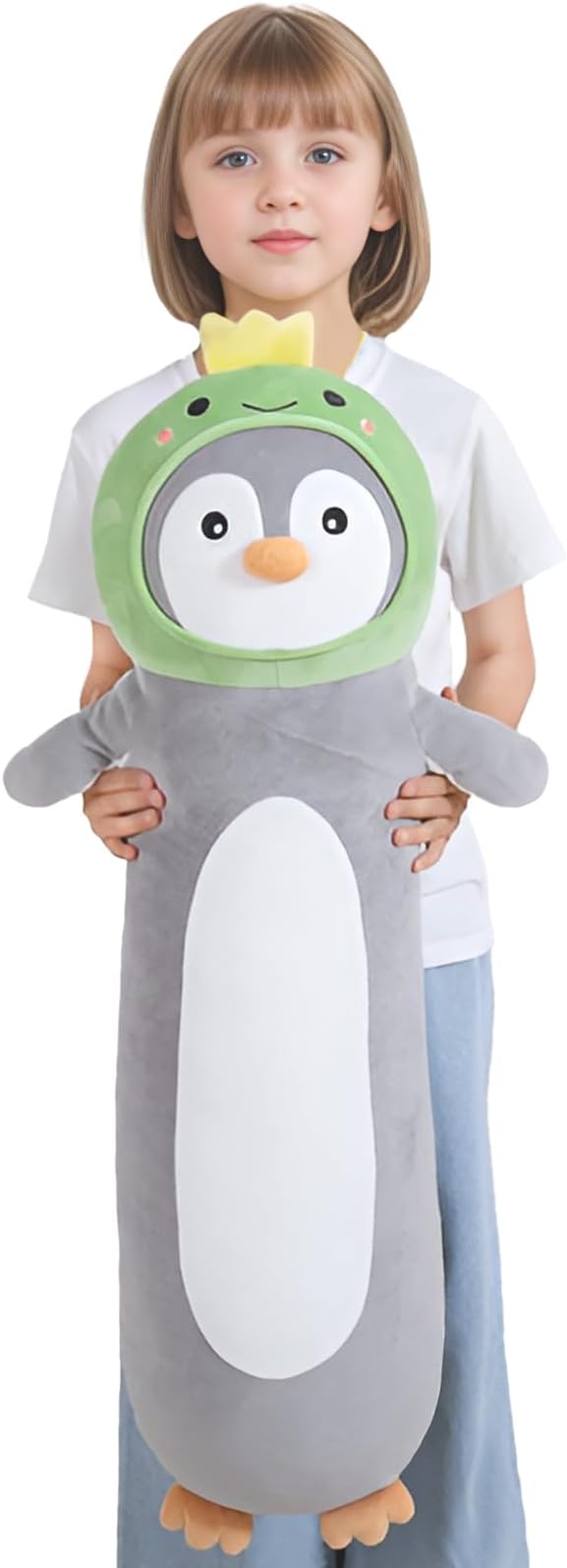 36 inch Long Penguin Plush Pillow Toy Soft Stuffed Animal with Cute Dinosaur, Cuddle Sleeping Body Pillow Penguin Plushies Gifts for Kids Boys Girls, Birthday