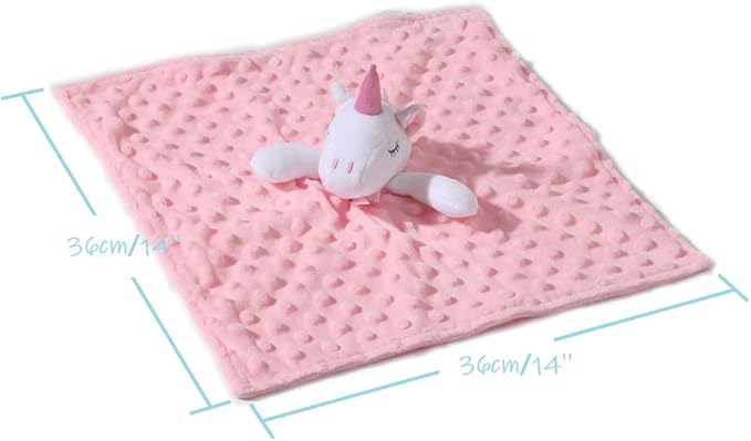 CREVENT Cozy Plush Baby Security Blanket Loveys for Baby Girls, Minky Dot Front + Sherpa Backing with Animal Face (Pink Unicorn)