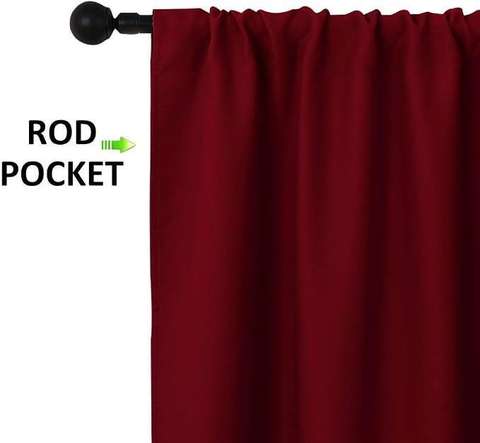 NICETOWN 2 Panels Blackout Curtains, Rod Pocket Thermal Insulated Drapes for Kitchen, Heavy Duty Small Window Treatment for Dorm Room, Studio Apartment, Basement (Burgundy Red, W42 x L30)