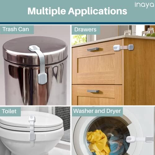 5-Pack Child Proof Cabinet Latches for Drawers, Cupboards, Fridge Toilet Seat, Dishwashers, Trash Can, Up to 37lb Pull Force - Adjustable Length, 3M Adhesive, No Drilling Child Safety Locks, Gray