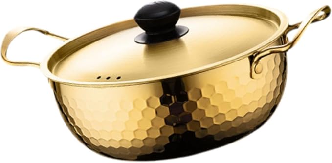 Korea Ramen Pot Stockpot Practical Stainless Steel with Lid Soup Pot Saucepan for Backyard Parties Hiking Picnic Pasta Curry, 18cm Gold
