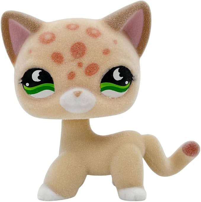 Custom Flocked Pet Shop Toy Fuzzy Animal Figure Short Hair Cat Kitty Kitten Deer OOAK (Tan #852)