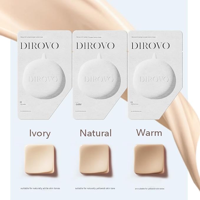 1 PC Dirovo Cushion Foundation Cream, High Coverage Fine Powder Long Lasting BB Air Foundation Cream (Oily Skin-Warm)