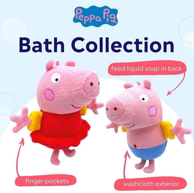 Peppa Pig by SoapSox Kids - Exfoliating Bath Scrub - Soft Animal Toy Wash Cloth Sponge with Soap Pocket Insert - Fun Loofah Characters for Babies, Kids and Children