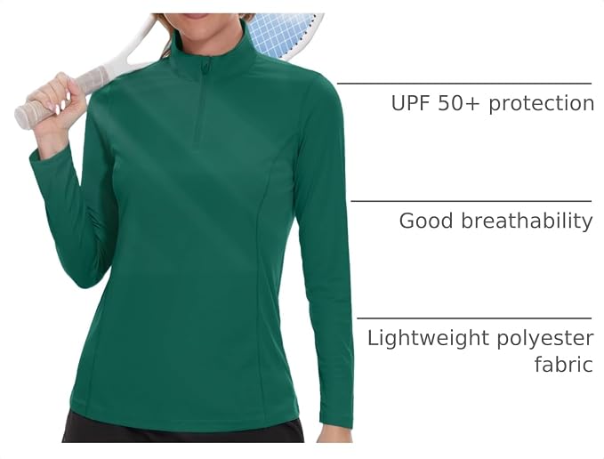 TACVASEN Women's Quarter Zip Pullover Golf Shirts UPF 50+ Long Sleeve Sun Shirts UV Protection Workout Tops