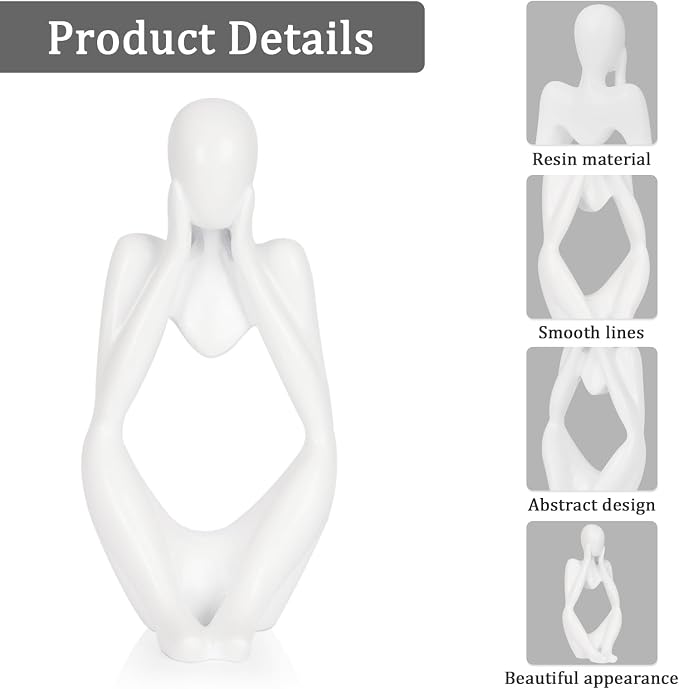 Sandstone Resin Thinker Statue Style Abstract Sculpture, White, Focus | Small Statue Collectible Figurines, Modern Aesthetic Ornament for Home Office Bookshelf Desktop Coffee Table Decor