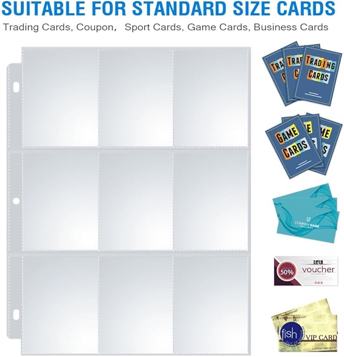 400 Pack 9 Pocket Page Protectors, Sooez Trading Card Sleeves for 3 Ring Binder, Baseball Cards Holder, Protective Pages Sheets for Binders Album, Fit for Collectible Games, Sports Cards