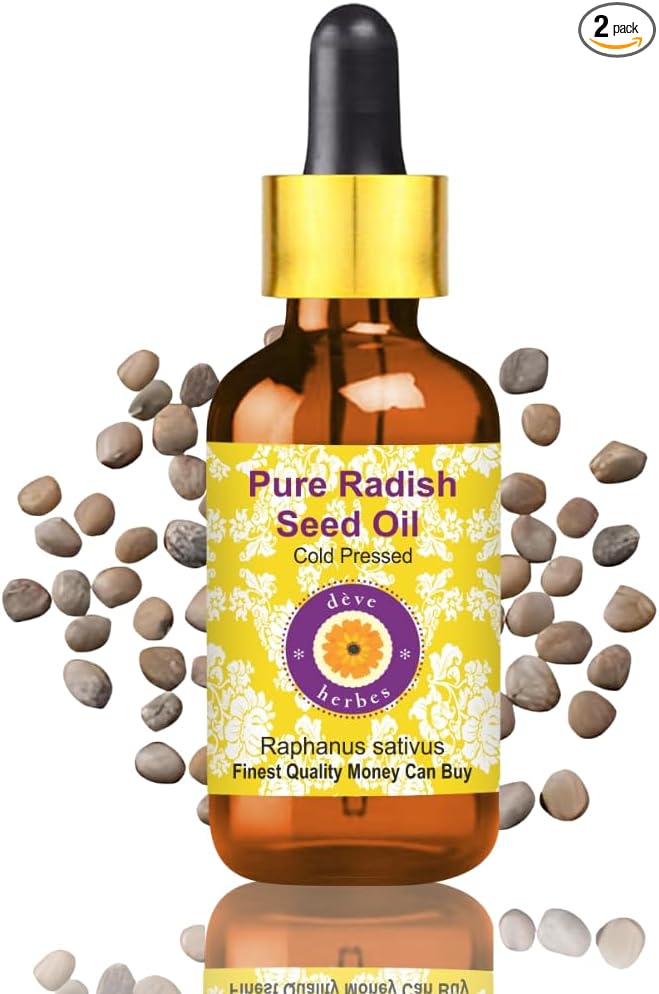 Deve Herbes Pure Radish Seed Oil (Raphanus sativus) with Glass Dropper Cold Pressed 5ml (0.16 oz)