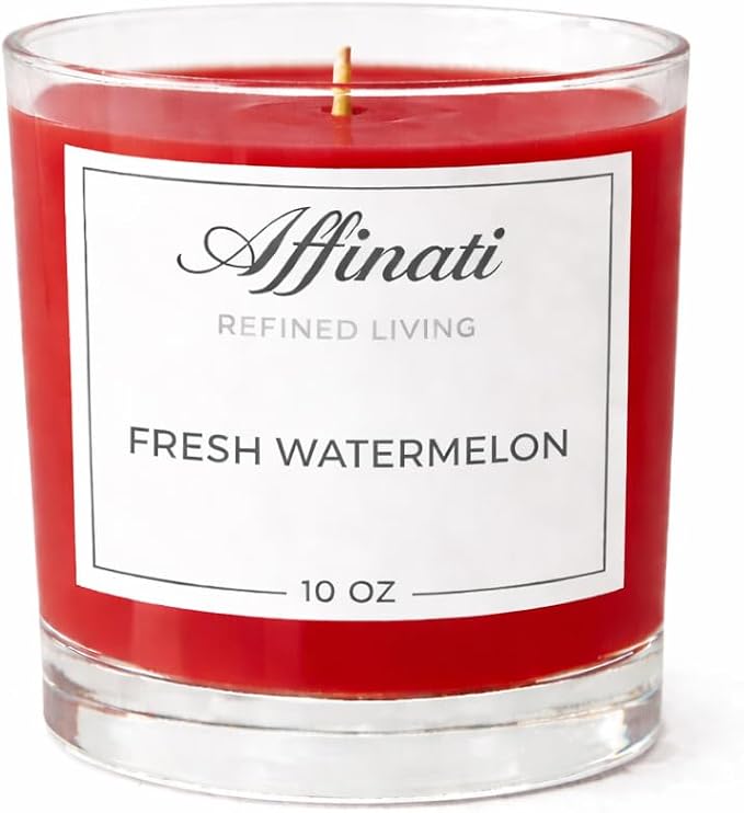 Fresh Watermelon Affinati 10 oz Scented Candle for Home – Long Lasting Fruity Soy Blend Candle with Wooden Wick, Strong Scent Throw Glass Jar Candles, Premium Clean Burning Aromatherapy Gifts