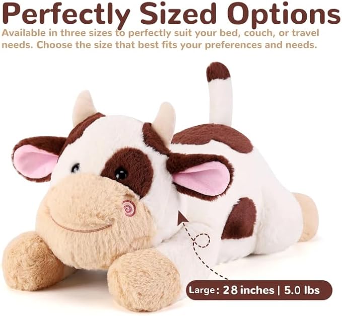 gnomantic Cow Weighted Stuffed Animals - 28 Inch 5 Pounds Weighted Plushies Cow Stuffed Animals - Big Plush Pillow - Cute Plush Toys Gifts for Kids & Adults (28" 5.0 lbs Brown)