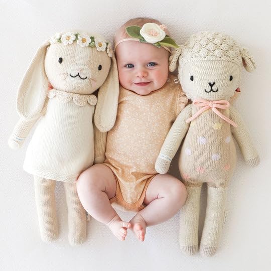cuddle + kind Pastel Lucy The Lamb Regular 20" Hand-Knit Doll – 1 Doll = 10 Meals, Fair Trade, Heirloom Quality, Handcrafted in Peru, 100% Cotton Yarn