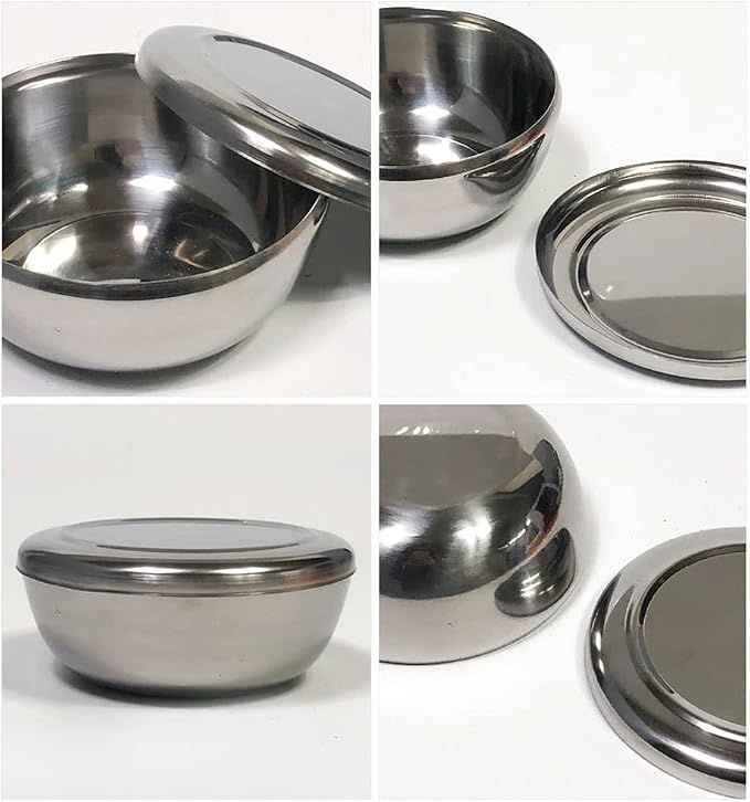 Stainless Steel Korean Kitchen Restaurant Dinner Soup Rice Bowl & Cover 2 Sets
