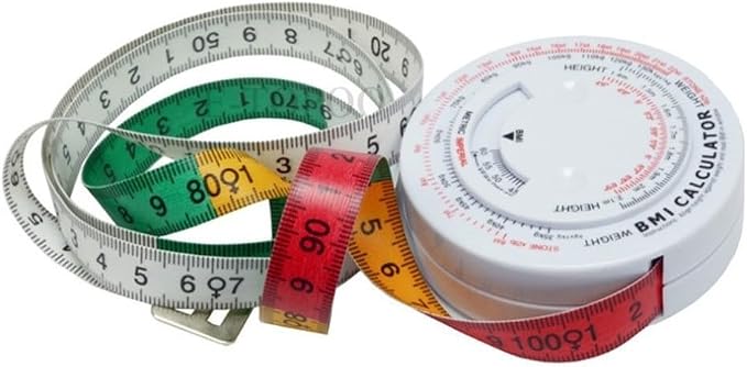 BMI Body Mass Index Retractable Tape Measure 150cm/59in, Push-Button Locking Diet Tool for Waist Hip Chest Thigh Calorie Tracking, White