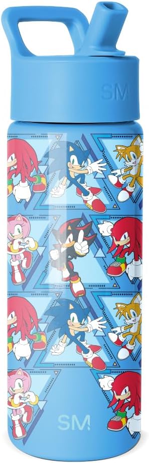 Simple Modern Kids Summit Water Bottle with Straw Lid | SEGA Sonic the Hedgehog 18oz Stainless Steel Cup Insulated Tumbler for Toddlers, School | Sonic Pals