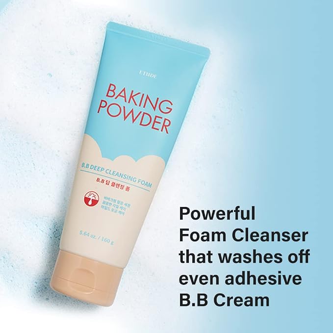 ETUDE Baking Powder B.B Deep Cleansing Foam, 2 in 1 Rice Bran + Baking Powder, Creamy Bubble + Scrub Exfoliate Skin, Fash Wash, Deep Cleanser for Makeup, Korean Skin Care, Beauty (5.64 Ounce)
