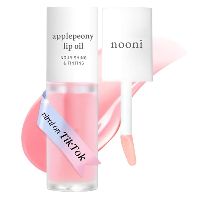 NOONI Korean Lip Oil - Applepeony | Long-Lasting, Moisturizing, Plumping, Revitalizing for Dry Lips, Waterproof, No Peel Off, Hydrating, Stocking Stuffers, Cute Stuff, 0.12 FL Oz