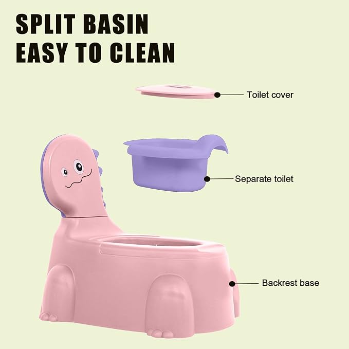 Potty Training Toilet, Dinosaur Potty Training Toilet Seat, Separated Dinosaur Training Potty for Toddlers with Non-Slip Rubber Mat Backrest, Portable Potty Chair for Boys and Girls Travel