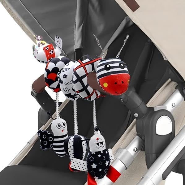 Spiral Car Seat & Stroller Activity Toy Baby Sensory interaction Cartoon toys Hanging Toys Black and White Giraffe with ringing bells_hanging or Wrapping around the infant bed or Strollea 04