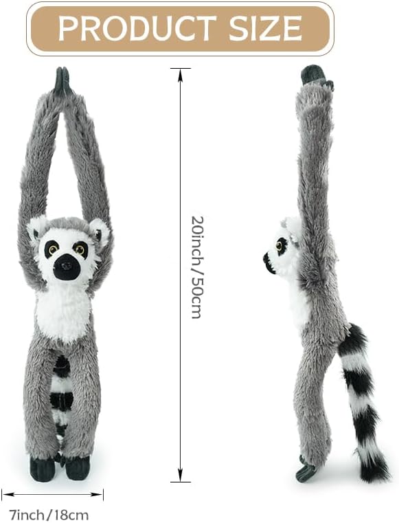 Stuffed Lemur Toy Hanging Stuffed Animal, Hooks and Stuffed Animals with Rings for Kids, Gifts for Boys and Girls,Lemur Plush Decoration Toys Hanging 20inches