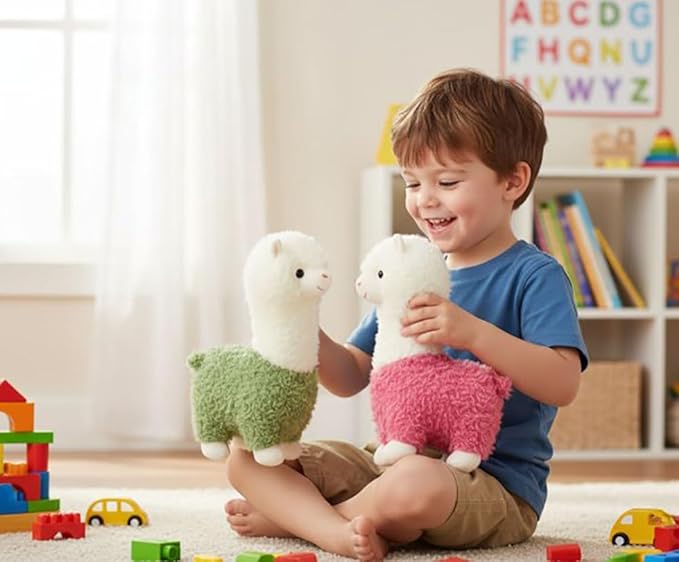 Llama Stuffed Animals Soft Plush Cute Llama Doll for Boys Girls 9.8in 2Pieces (yantuo Fen lv se)