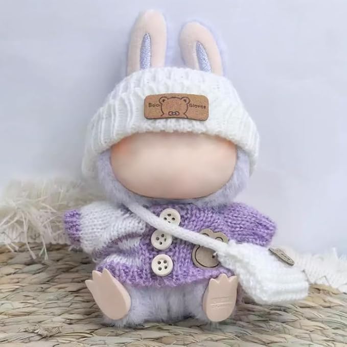 Clothes for 17cm Dolls Accessories Crochet 3 Piece Set Outfits for Doll(Purple Sweater)
