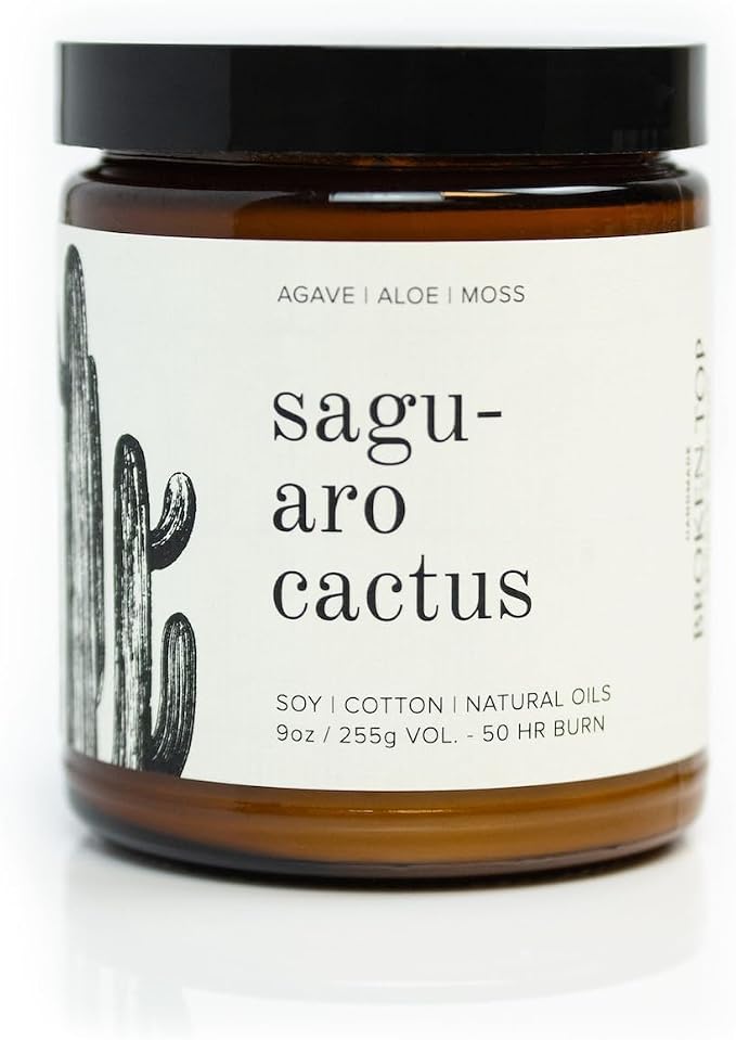 Broken Top Saguaro Cactus Pure Soy Candle | 9 oz. | Agave, Aloe & Moss. 50-Hour Burn Time. Natural Cotton Wick, Vegan, No Parabens, No Phthalates