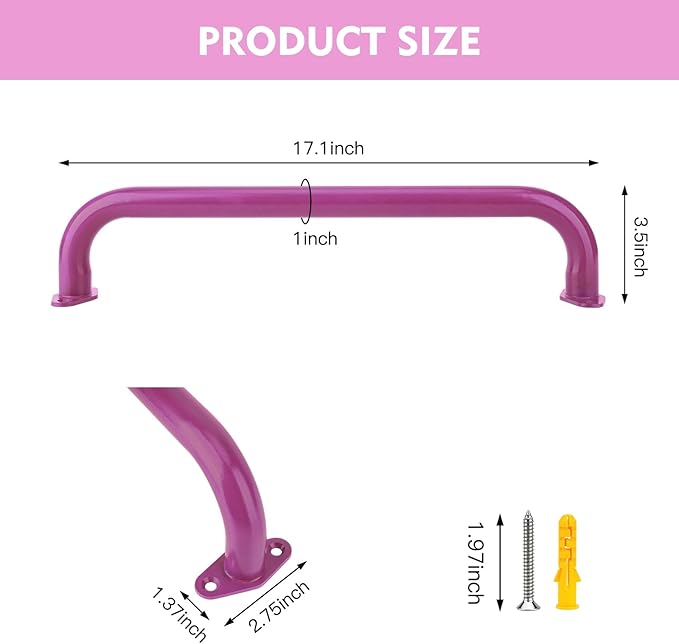 BiJun17 inch Metal Playground Handles,Monkey Bars Indoor Heavy Duty Ceiling Grab Bars for Indoor Outdoor Playgrounds Climbing Frames,Treehouses,and Wall ladders (Pink Set of 6)