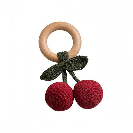 Wooden Baby Rattle Toys Stuffed Crochet Rattle with Teether Ring for Newborn Babies Fruit Wooden Teether Toy Infant Toddler Handcrafted Crochet Rattles Cute Shower Gifts for Boy and Girls