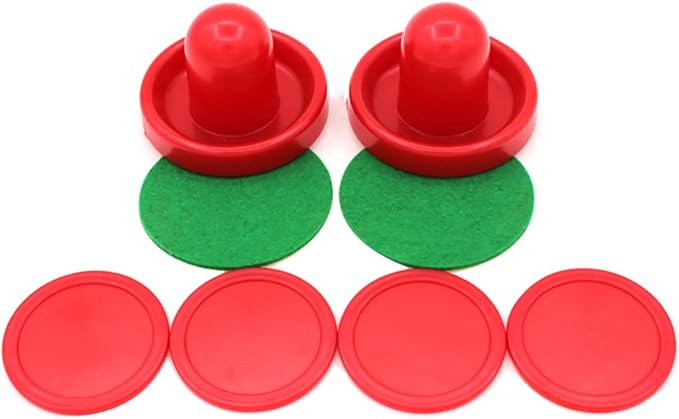 4 Pcs Air Hockey Pushers with 8 Pcs Pucks, Paddles & Goal Handles - Replacement Accessories for Game Tables