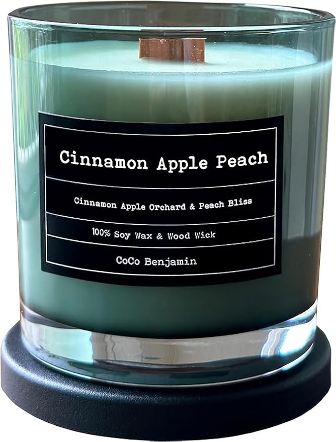 100% Soy, Highly Scented, Hand Poured Soy Candle (Cinnamon Apple Peach (Wooden Wick))