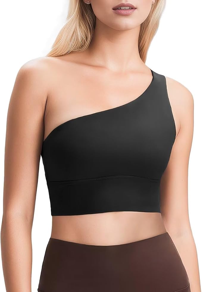 Queenie Ke Womens One Shoulder Sports Bra Left Side Strap Yoga Bras Gym Training Workout Crop Tops