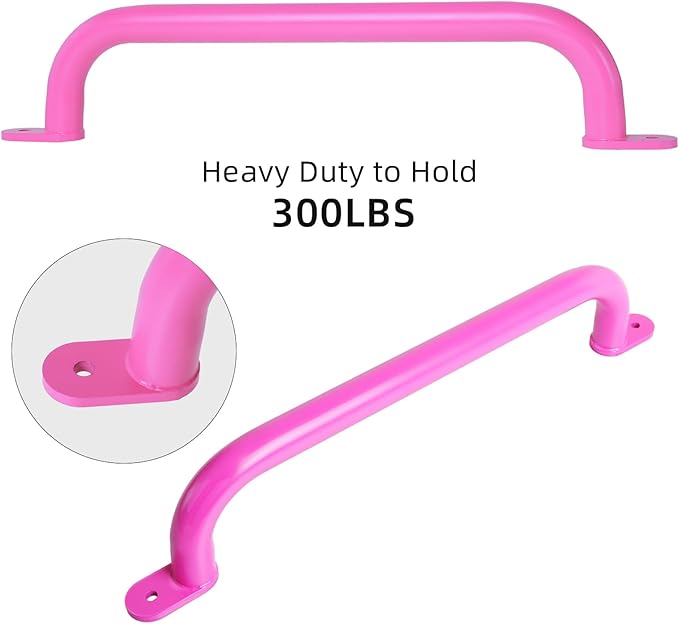 ESPETS 17 Inch 6 Pieces Pink Metal Safety Handles for Playground Equipment - Swing Set Attachment Grab Handle, Playset Accessories Hand Grips, Indoor Kids Monkey Bars for Ceiling