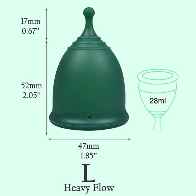 SHORDY Menstrual Cups - Large Reusable Period Cup for Women (Green) | Heavy flow, 100% medical grade silicone, 12 hr comfort, Disc & tampon alternative, Feminine care, Copa menstrual para mujer