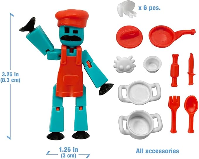 Zing Stikbot Chef and Lifestyle Dual Action Pack - Includes 2 Stikbots and Lots of Cool Accessories in Eco Friendly Packaging (Pack B - Blue & Yellow)