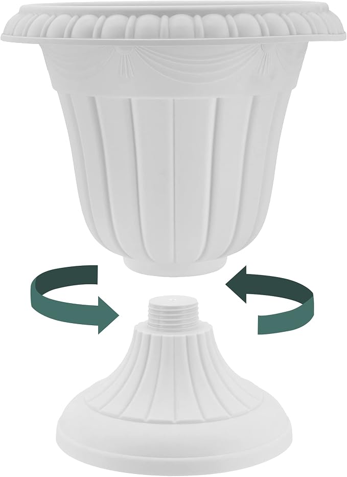 Arcadia Garden Products PL20WW Indoor/Outdoor Classic Traditional Plastic Urn Planter, Whitewash, 10" x 12", White Wash