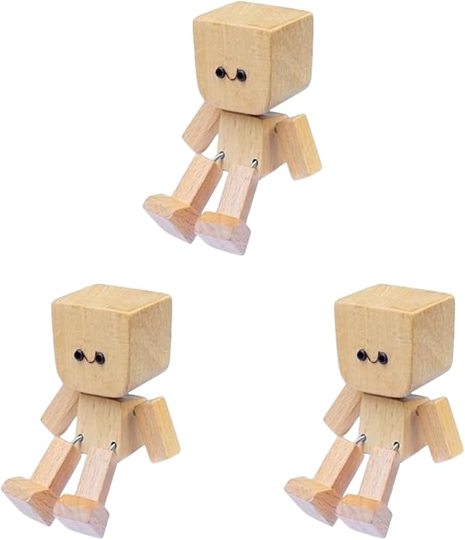 Charming Little Wooden Figure That Sways with 12PCS Expressions, Handmade Shaking Feet Wooden Car Dashboard Decorations or Dashboard, Office, Gifts-3pcs