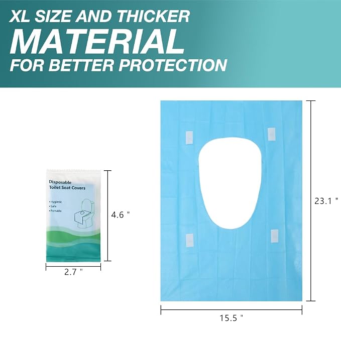 Toilet Seat Cover Disposable, 50 Pack XL Waterproof Covers Individually Wrapped for Adults and Kids Toddlers Potty Training Travel Accessories for Public Restrooms, Airplane