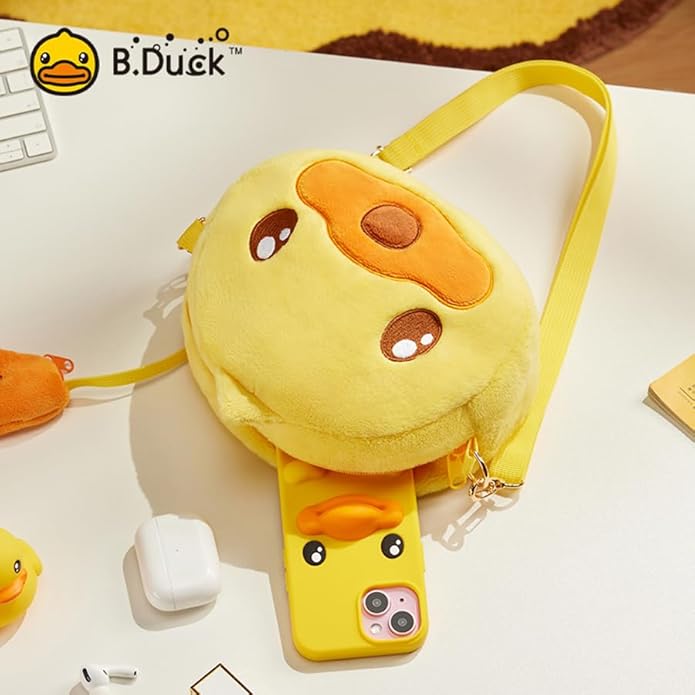 B.DUCK Plush Purse Crossbody Bags Kawaii Handbag with Zipper Cute Duck Shoulder Bag Coin Wallet Toy Purse for Gifts