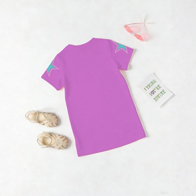 Girl's Anime K-POP Graphic Long Dress T-Shirt - Casual Loose Fit Short Sleeve Top