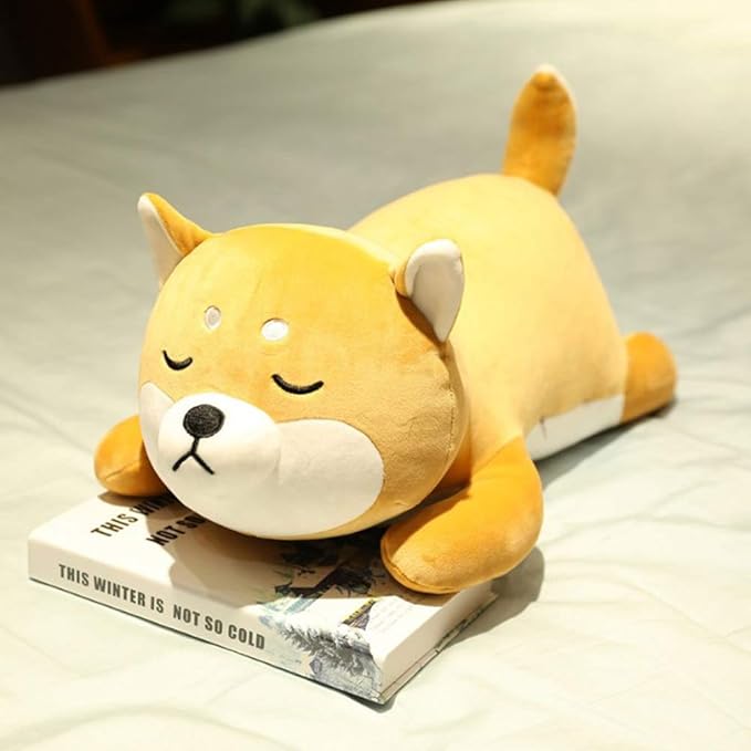 Shiba Inu Plush Pillow,Soft Corgi Stuffed Animals Toy Cute Sleeping Puppy Doll Gifts for Kids (Smiling Eyes, 13.7 inch)
