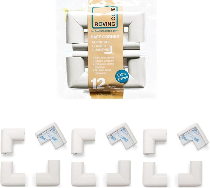 Roving Cove HeftyFit Corner Protector for Baby (12 Large Corners), Heavy-Duty Soft Rubber Foam Furniture Corner Bumper Guards, 3M Adhesive Pre-Taped, Oyster White (Off White)