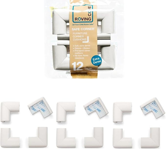 Roving Cove HeftyFit Corner Protector for Baby (12 Large Corners), Heavy-Duty Soft Rubber Foam Furniture Corner Bumper Guards, 3M Adhesive Pre-Taped, Oyster White (Off White)