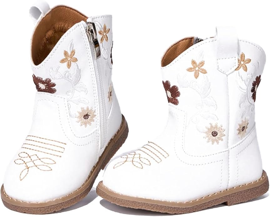 Newsonet Baby Cowboy Cowgirl Boots Infant Western Boots Toddler Boys Girls Round Toe Riding Mid Calf Boots All Seasons for 6 9 12 18 24 Months
