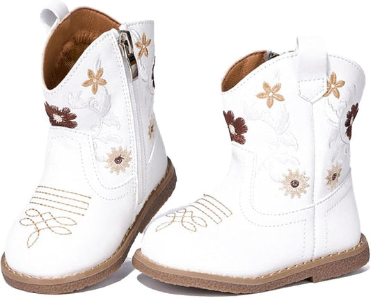 Newsonet Baby Cowboy Cowgirl Boots Infant Western Boots Toddler Boys Girls Round Toe Riding Mid Calf Boots All Seasons for 6 9 12 18 24 Months