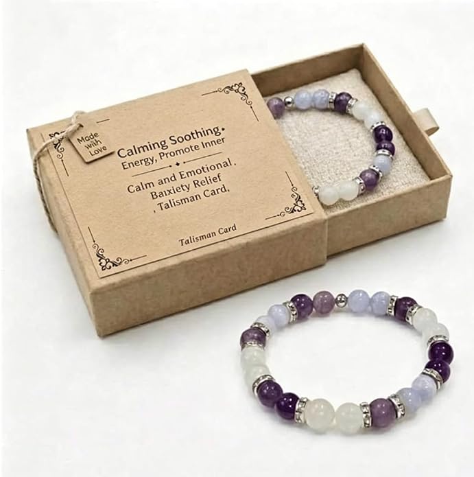 Menopause Bracelet for Women, Natural Crystal Elastic Bracelets Hot Flashes & Anxiety Relief Calming Balance Menopause's Support Jewelry Gift With Card