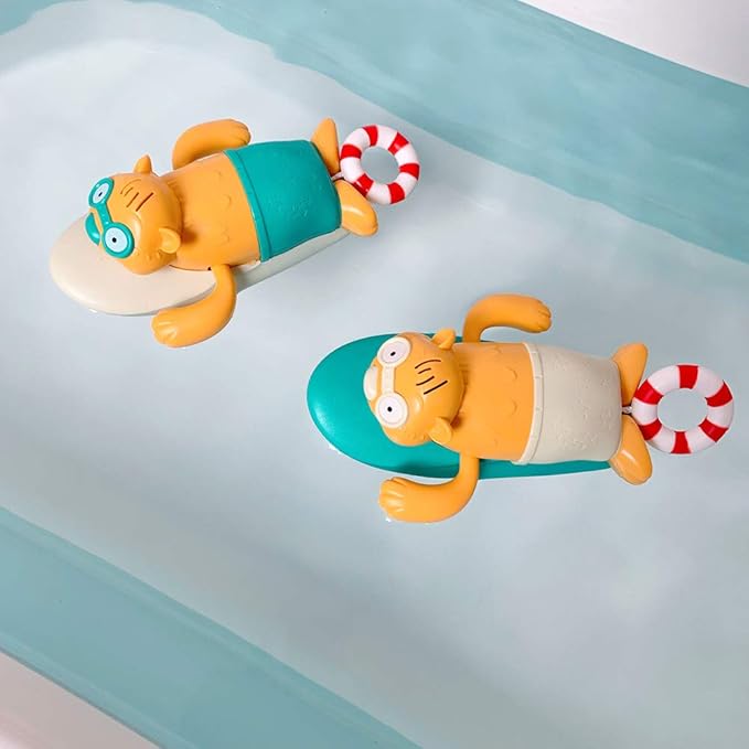Pull String Baby Bath Toy Pull & Go Cute Surfing Beaver Swimming Windup Clockwork Bathtub Toy for Toddlers (Beige)