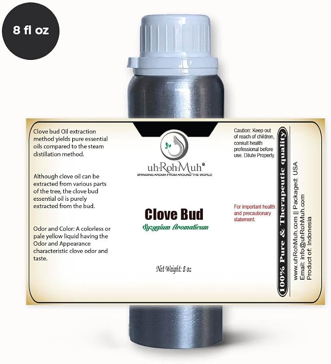Clove Bud Essential Oil - Steam Distilled 100% Pure Eugenia Caryophyllus Clove Oil for Diffuser, Aromatherapy, Massage, DIY Skincare Hair Care, Warm Spicy Fragrance Natural - Indonesia - 8 FL Oz