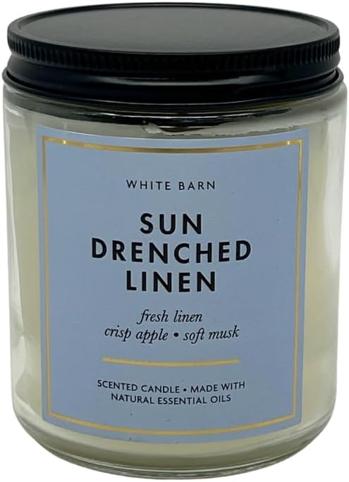 Bath & Body Works Sun Drenched Linen 1-Wick Scented Candle with Natural Essential Oils 7oz - Pack of 2